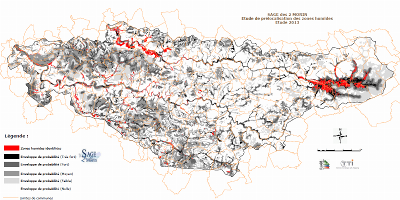 Carte de prélocalisation des zones humides du bassin versant des Deux Morin
