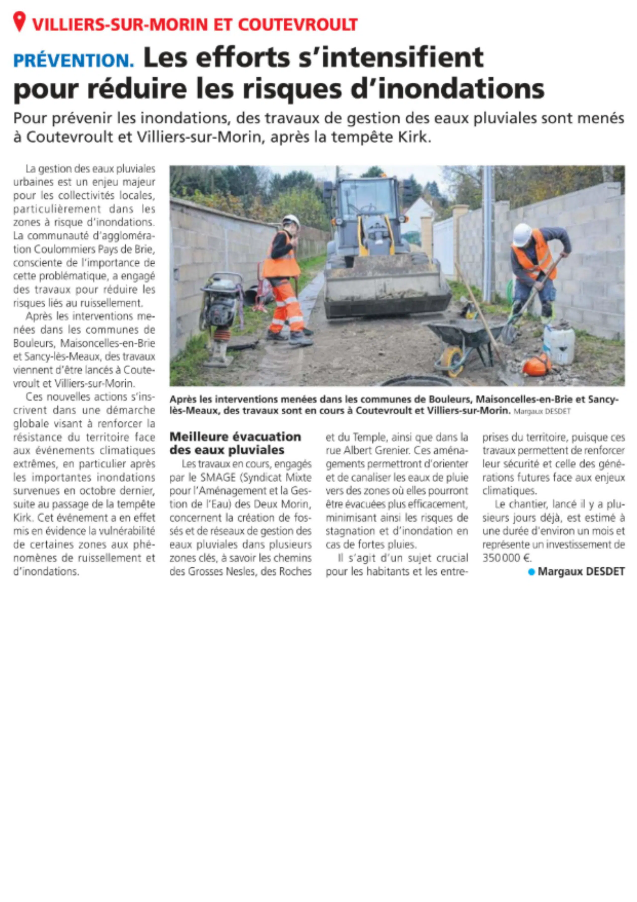 Villiers sur Morin et Coutevroult travaux inondations 