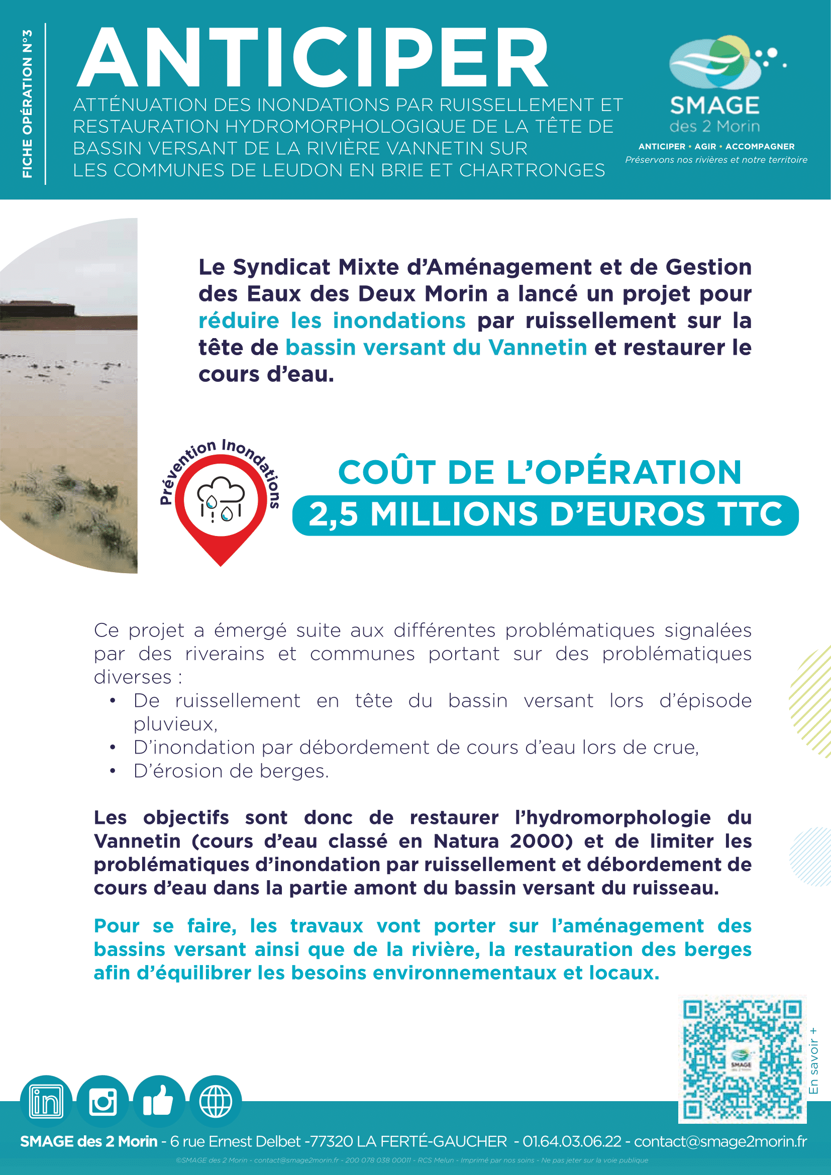 ATTÉNUATION DES INONDATIONS PAR RUISSELLEMENT ET RESTAURATION HYDROMORPHOLOGIQUE DE LA TÊTE DE BASSIN VERSANT DE LA RIVIÈRE VANNETIN SUR LES COMMUNES DE LEUDON EN BRIE ET CHARTRONGES