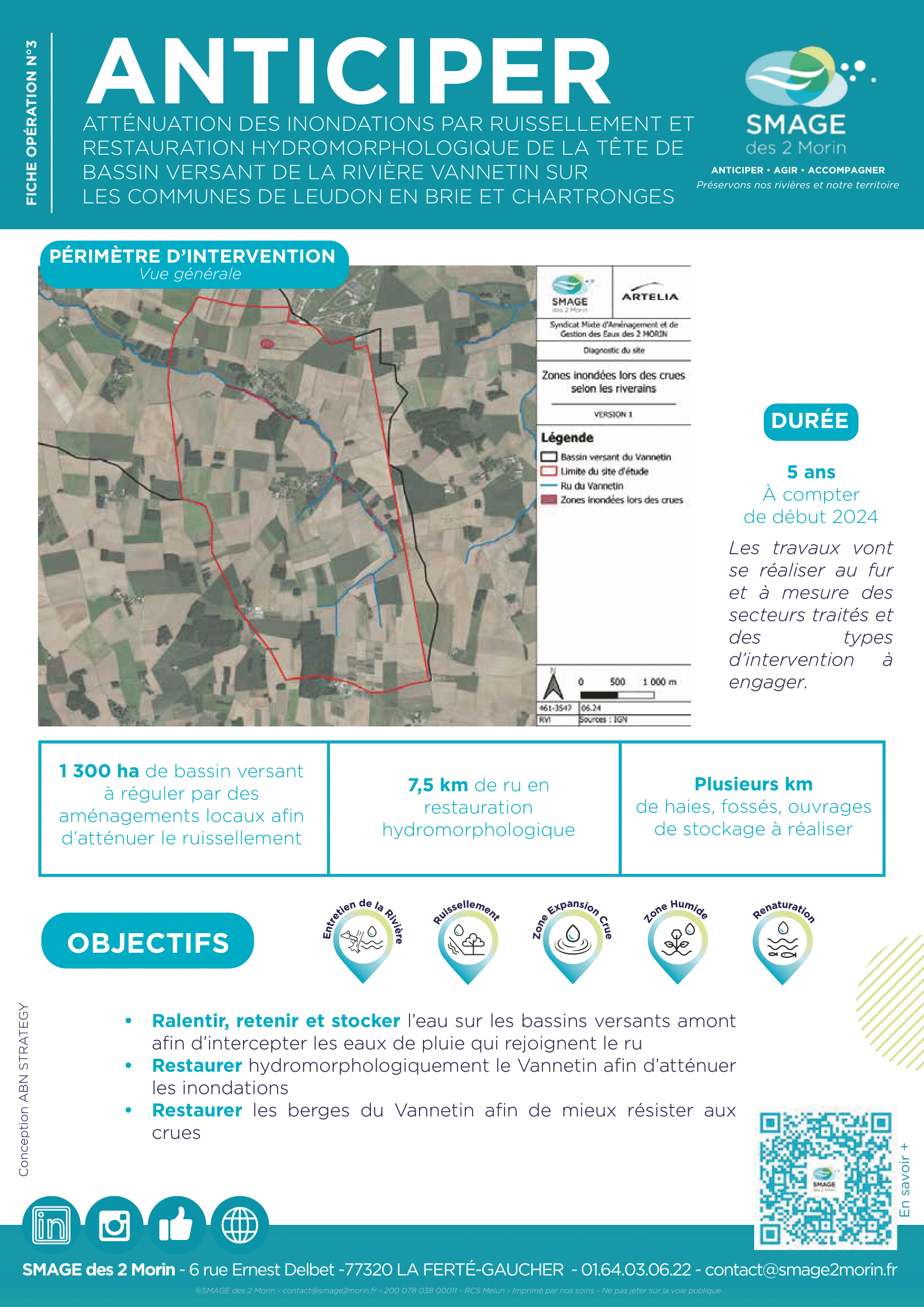 ATTÉNUATION DES INONDATIONS PAR RUISSELLEMENT ET<br />
RESTAURATION HYDROMORPHOLOGIQUE DE LA TÊTE DE<br />
BASSIN VERSANT DE LA RIVIÈRE VANNETIN SUR<br />
LES COMMUNES DE LEUDON EN BRIE ET CHARTRONGES